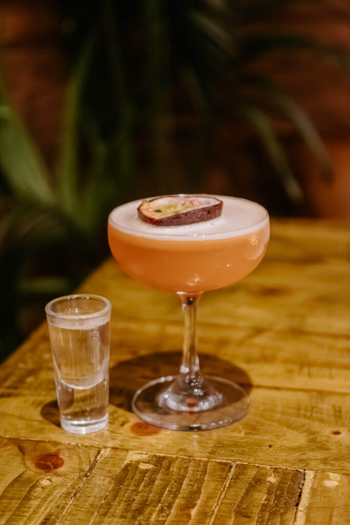 Pornstar Martini cocktail with passionfruit garnish and prosecco shot at Casa Rodizio in York.