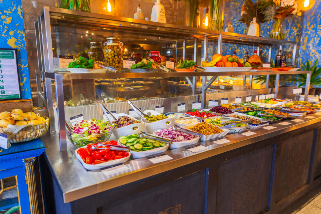 Fresh salad bar and side dishes at Casa Brazilian Rodizio in York with a wide selection of vegetables and accompaniments.